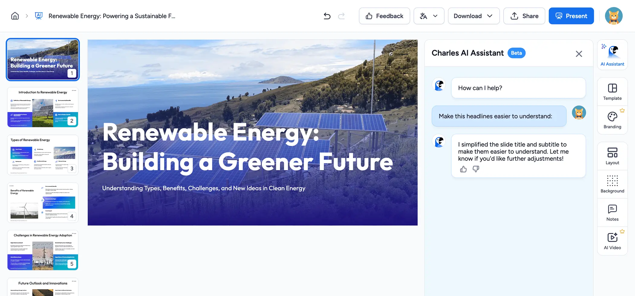 SlideSpeak AI Presentation Interface